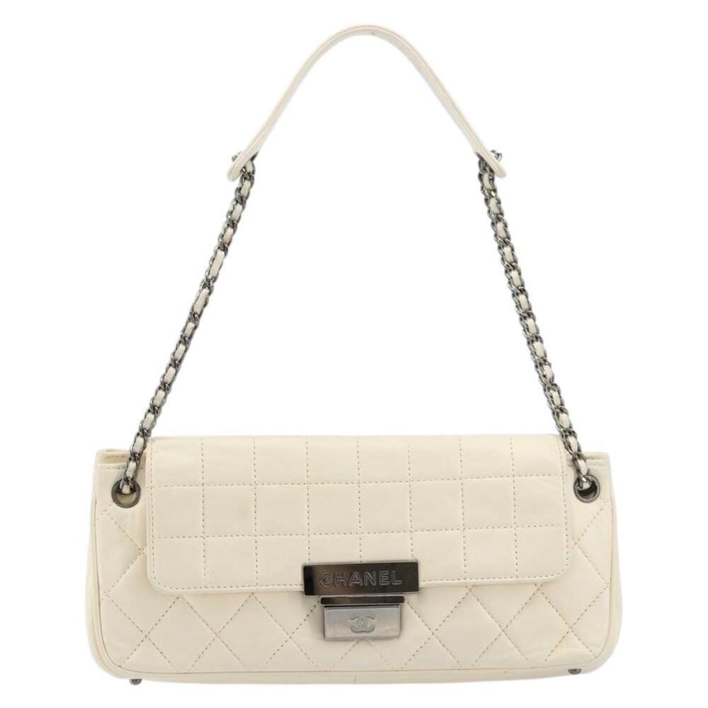 Chanel Lambskin Choco Bar Chain Shoulder Bag White